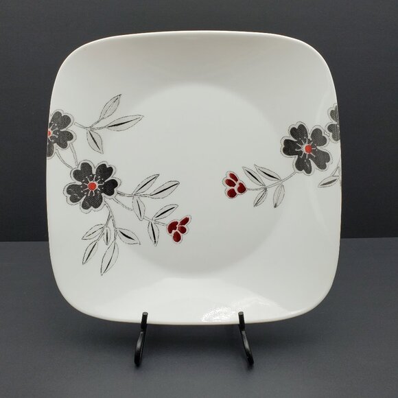 Corelle Mandarin Flower Dinner Plates Corning Red Black Flowers White Plates - Picture 2 of 11
